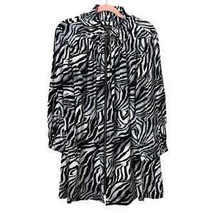 Ming Wang Jacket Womens Large Black White  Zebra Print Zip Front Ruffle Collar